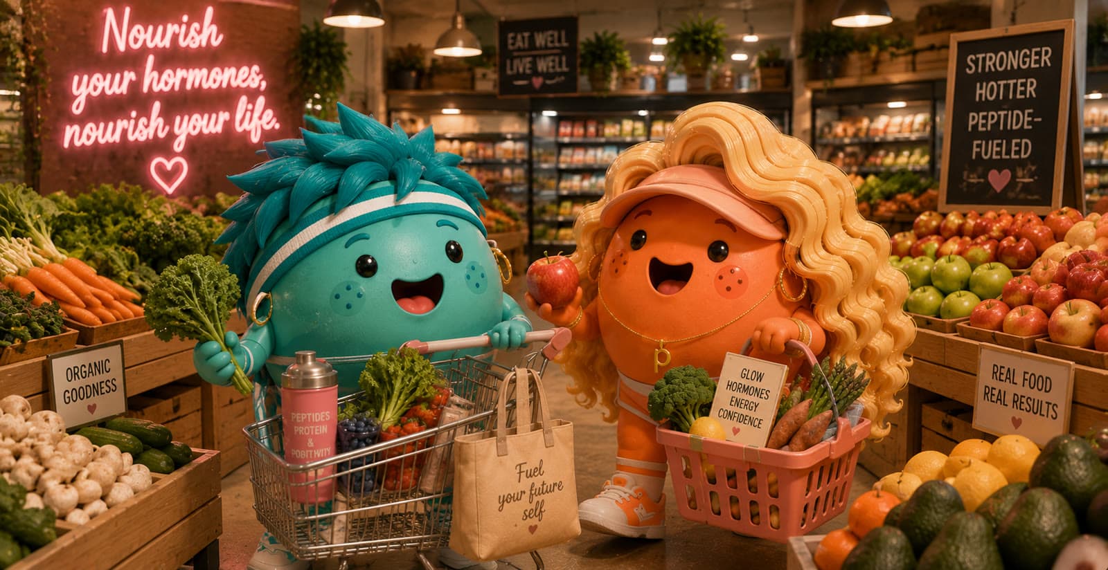Pep and Peri shopping together, nourish your hormones, nourish your life